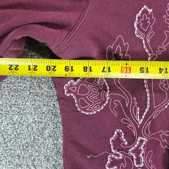 PrAna Zip Up Hoodie Womens XL Maroon Floral Embroidered - Picture 6 of 7